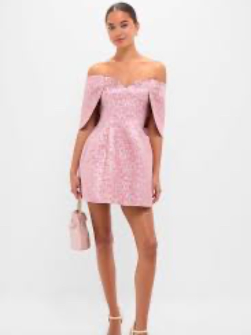 NWT Tuckernuck Hyacinth House pink off the shoulder tweed pearl mini-dress Large